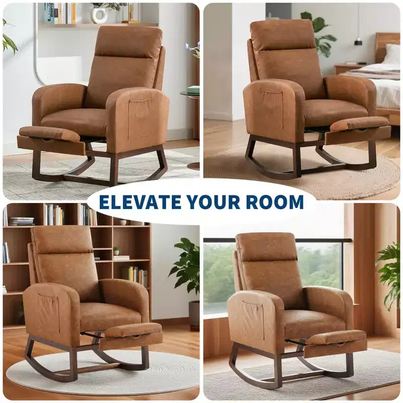 Fauteuil à bascule de puériculture, fauteuil à bascule d'allaitement avec repose-pieds, fauteuil à bascule inclinable confortable avec poche latérale, pour salon, chambre à coucher