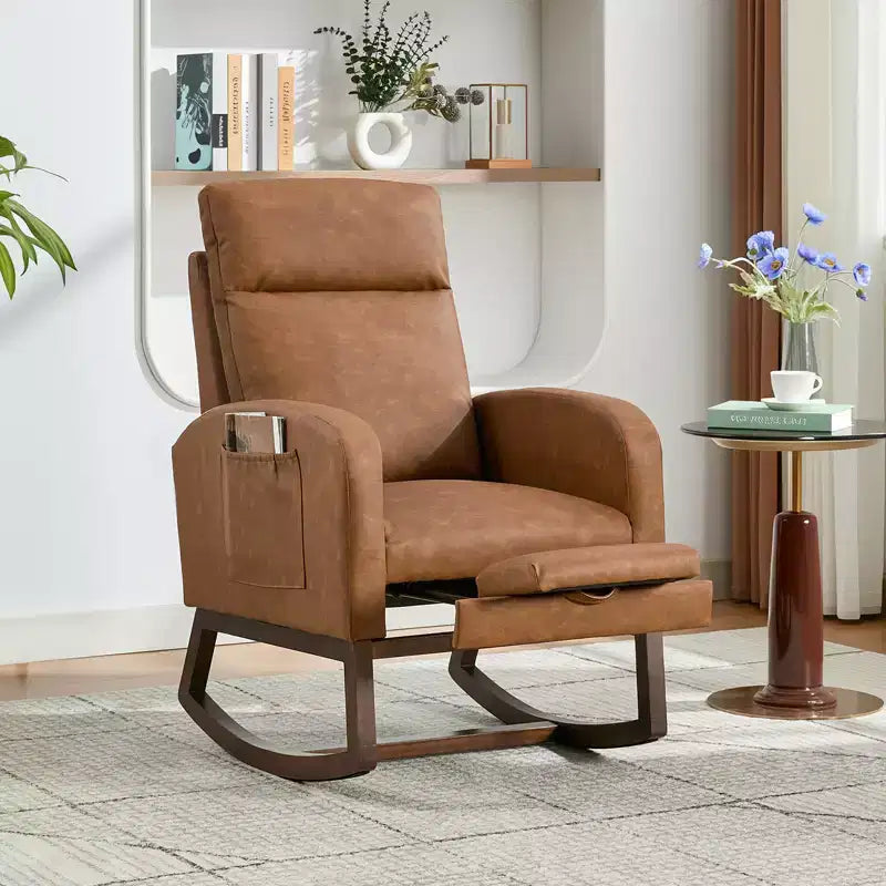 Fauteuil à bascule de puériculture, fauteuil à bascule d'allaitement avec repose-pieds, fauteuil à bascule inclinable confortable avec poche latérale, pour salon, chambre à coucher