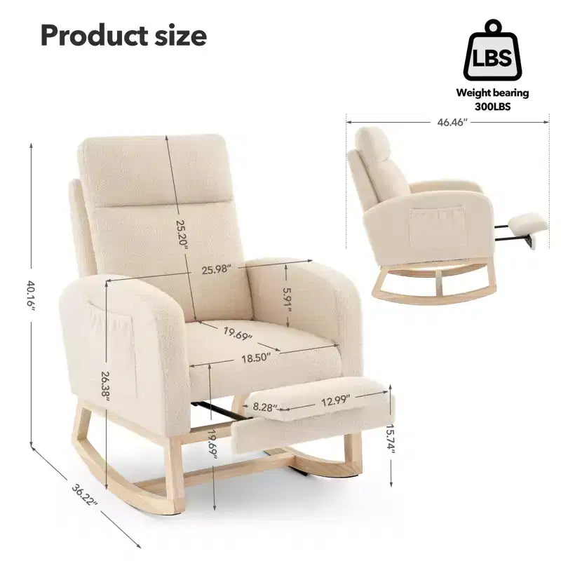 Fauteuil à bascule de puériculture, fauteuil à bascule d'allaitement avec repose-pieds, fauteuil à bascule inclinable confortable avec poche latérale, pour salon, chambre à coucher