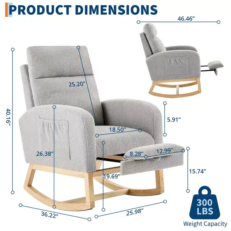 Fauteuil à bascule de puériculture, fauteuil à bascule d'allaitement avec repose-pieds, fauteuil à bascule inclinable confortable avec poche latérale, pour salon, chambre à coucher