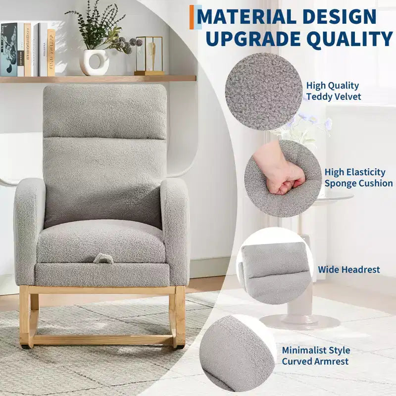 Fauteuil à bascule de puériculture, fauteuil à bascule d'allaitement avec repose-pieds, fauteuil à bascule inclinable confortable avec poche latérale, pour salon, chambre à coucher