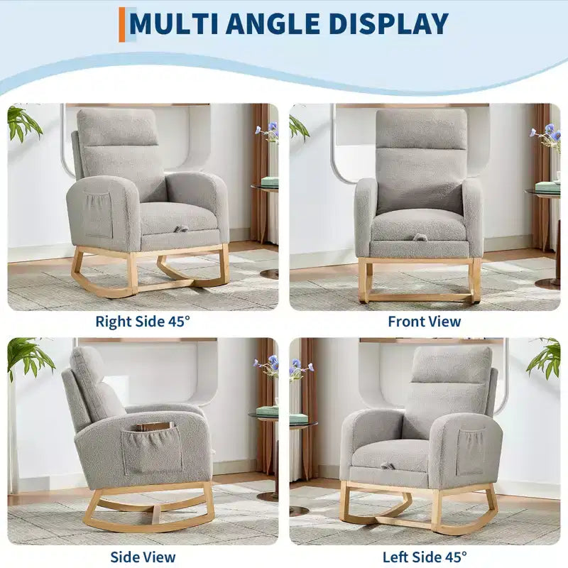 Fauteuil à bascule de puériculture, fauteuil à bascule d'allaitement avec repose-pieds, fauteuil à bascule inclinable confortable avec poche latérale, pour salon, chambre à coucher