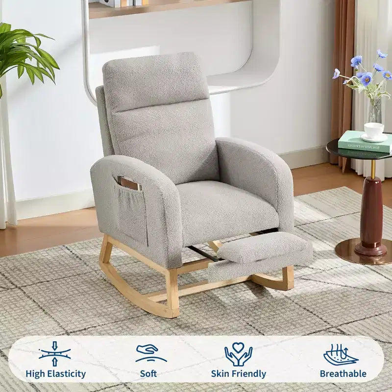Fauteuil à bascule de puériculture, fauteuil à bascule d'allaitement avec repose-pieds, fauteuil à bascule inclinable confortable avec poche latérale, pour salon, chambre à coucher