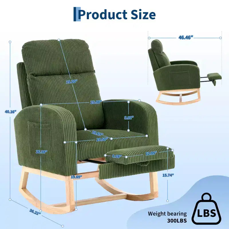 Fauteuil à bascule de puériculture, fauteuil à bascule d'allaitement avec repose-pieds, fauteuil à bascule inclinable confortable avec poche latérale, pour salon, chambre à coucher