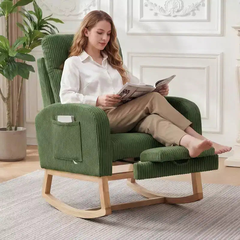 Fauteuil à bascule de puériculture, fauteuil à bascule d'allaitement avec repose-pieds, fauteuil à bascule inclinable confortable avec poche latérale, pour salon, chambre à coucher