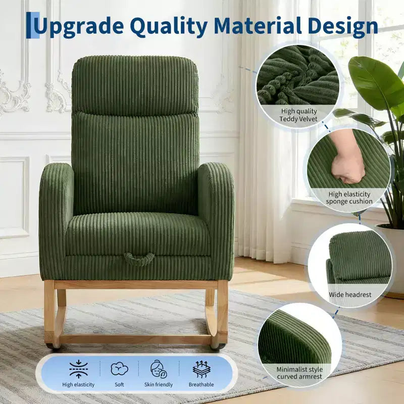 Fauteuil à bascule de puériculture, fauteuil à bascule d'allaitement avec repose-pieds, fauteuil à bascule inclinable confortable avec poche latérale, pour salon, chambre à coucher