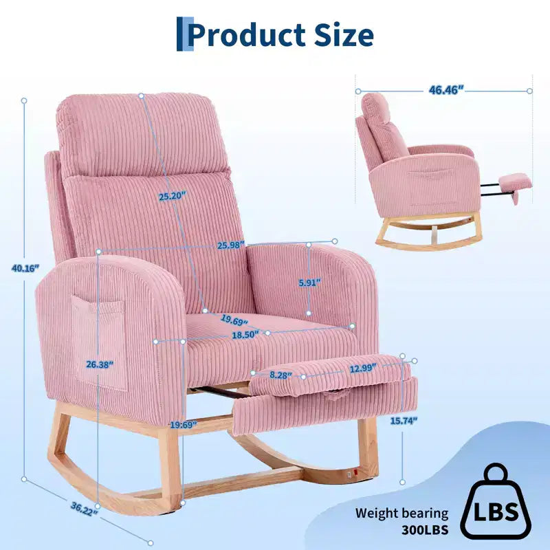 Fauteuil à bascule de puériculture, fauteuil à bascule d'allaitement avec repose-pieds, fauteuil à bascule inclinable confortable avec poche latérale, pour salon, chambre à coucher