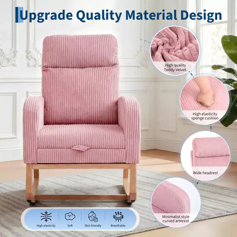 Fauteuil à bascule de puériculture, fauteuil à bascule d'allaitement avec repose-pieds, fauteuil à bascule inclinable confortable avec poche latérale, pour salon, chambre à coucher