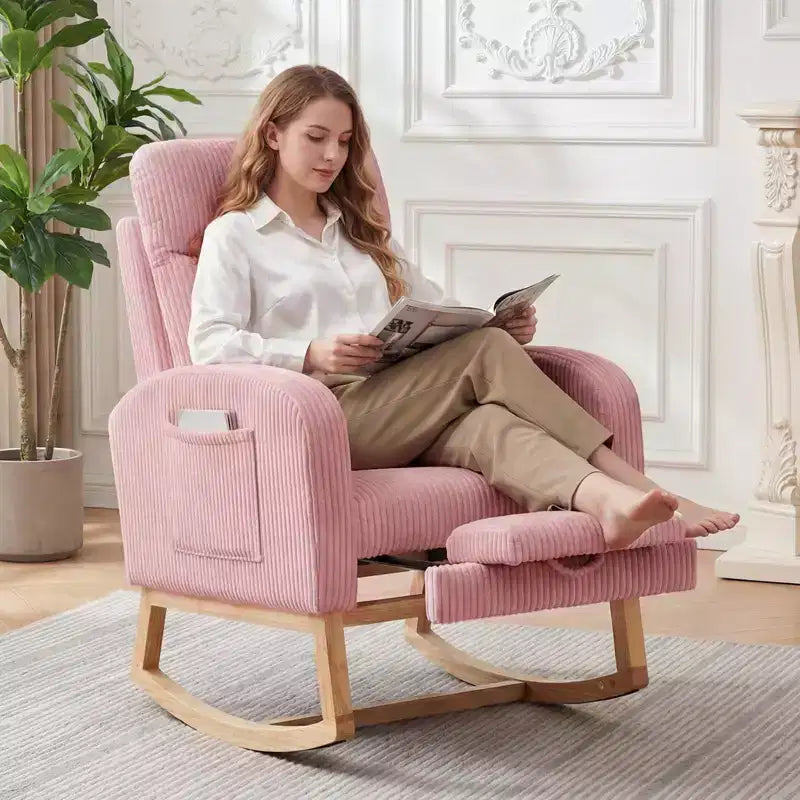 Fauteuil à bascule de puériculture, fauteuil à bascule d'allaitement avec repose-pieds, fauteuil à bascule inclinable confortable avec poche latérale, pour salon, chambre à coucher
