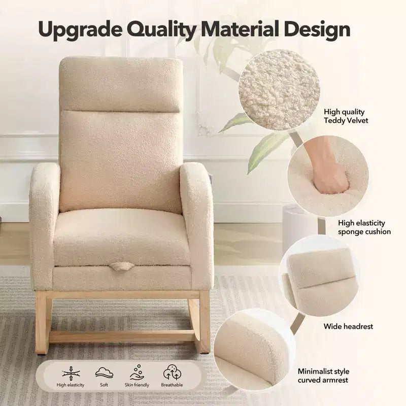 Fauteuil à bascule de puériculture, fauteuil à bascule d'allaitement avec repose-pieds, fauteuil à bascule inclinable confortable avec poche latérale, pour salon, chambre à coucher