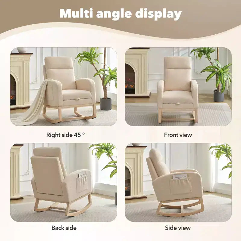 Fauteuil à bascule de puériculture, fauteuil à bascule d'allaitement avec repose-pieds, fauteuil à bascule inclinable confortable avec poche latérale, pour salon, chambre à coucher