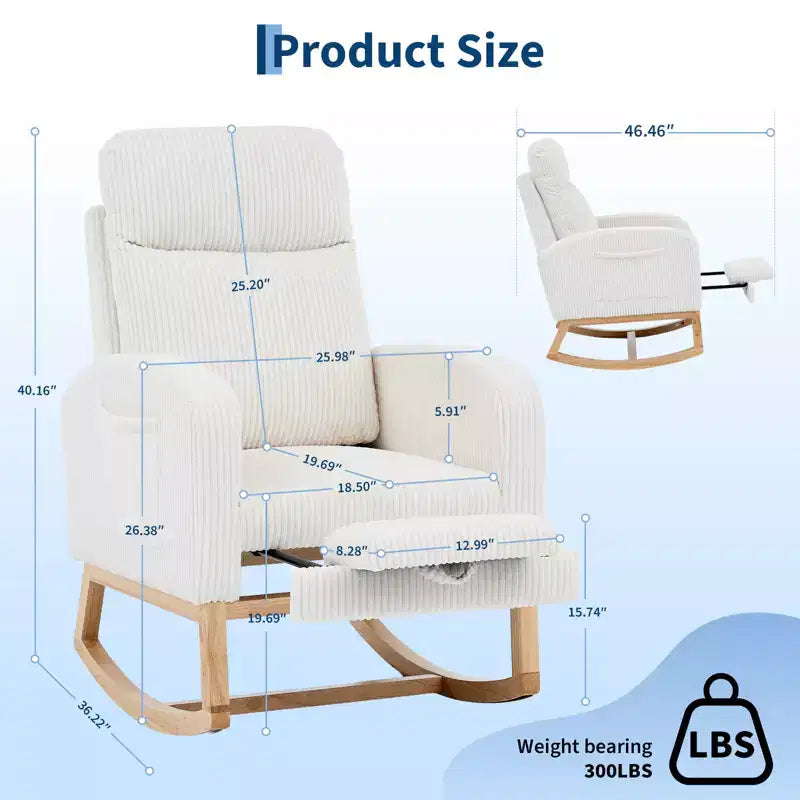 Fauteuil à bascule de puériculture, fauteuil à bascule d'allaitement avec repose-pieds, fauteuil à bascule inclinable confortable avec poche latérale, pour salon, chambre à coucher