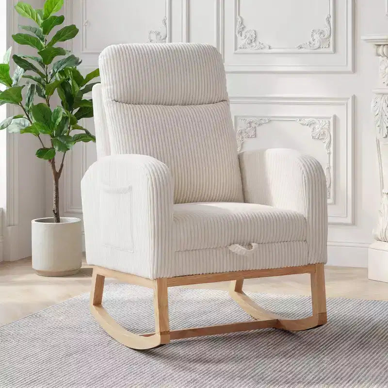 Fauteuil à bascule de puériculture, fauteuil à bascule d'allaitement avec repose-pieds, fauteuil à bascule inclinable confortable avec poche latérale, pour salon, chambre à coucher