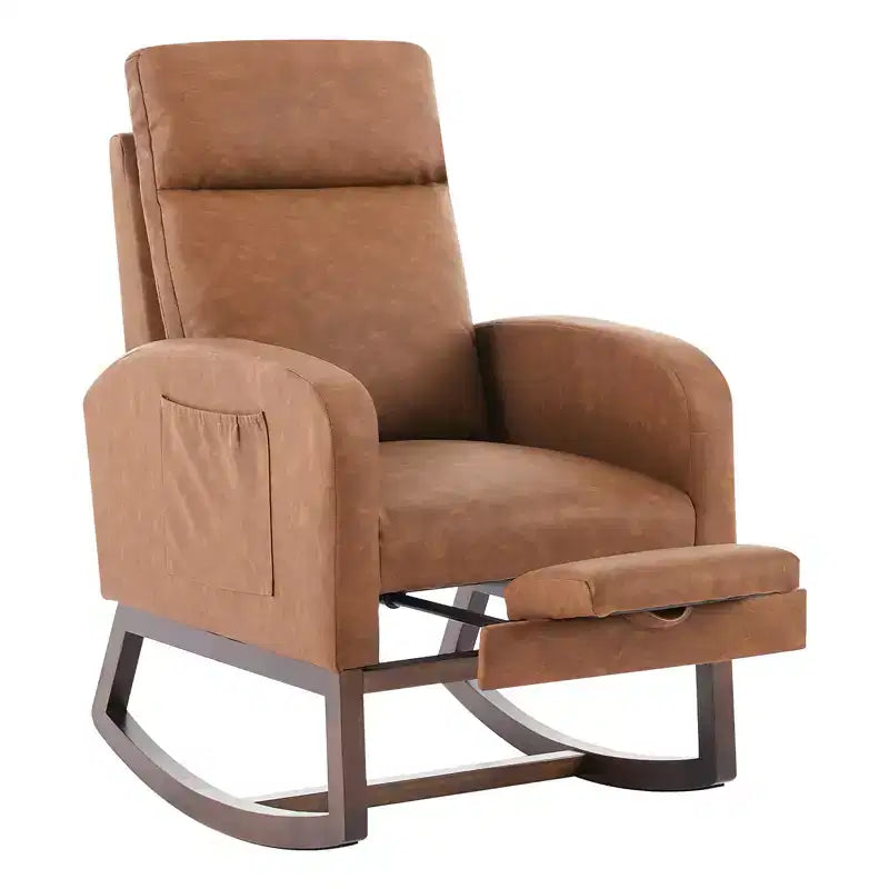 Fauteuil à bascule de puériculture, fauteuil à bascule d'allaitement avec repose-pieds, fauteuil à bascule inclinable confortable avec poche latérale, pour salon, chambre à coucher