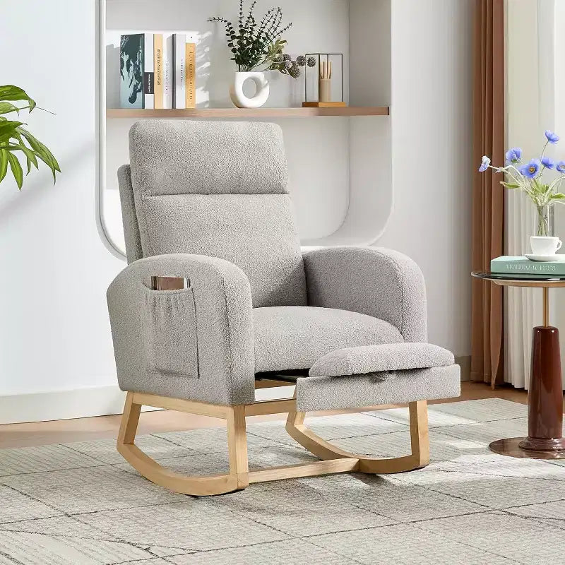 Fauteuil à bascule de puériculture, fauteuil à bascule d'allaitement avec repose-pieds, fauteuil à bascule inclinable confortable avec poche latérale, pour salon, chambre à coucher