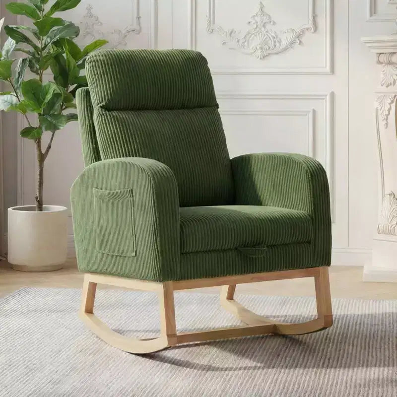 Fauteuil à bascule de puériculture, fauteuil à bascule d'allaitement avec repose-pieds, fauteuil à bascule inclinable confortable avec poche latérale, pour salon, chambre à coucher