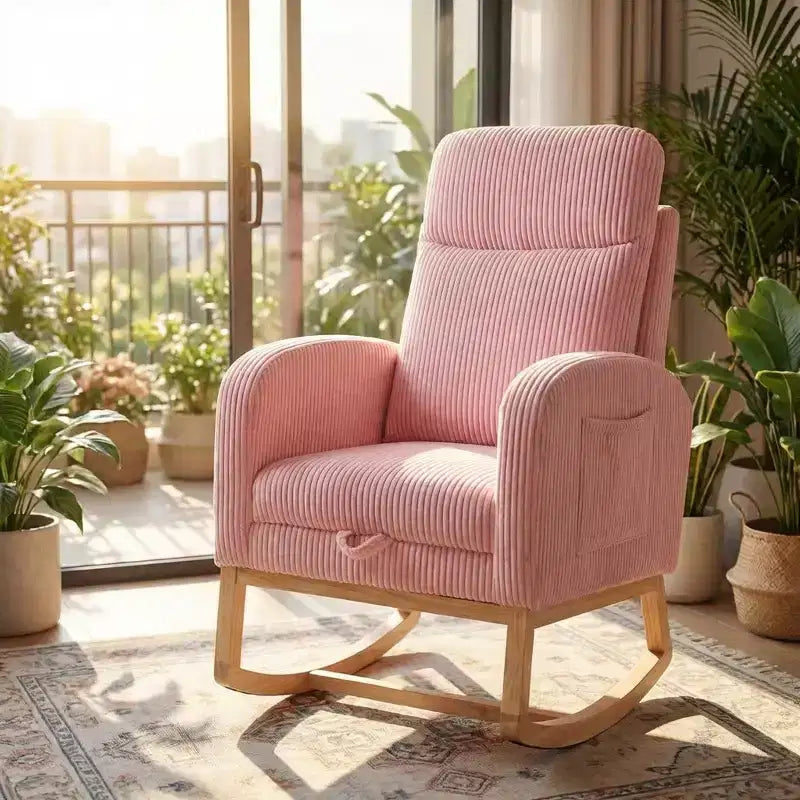 Fauteuil à bascule de puériculture, fauteuil à bascule d'allaitement avec repose-pieds, fauteuil à bascule inclinable confortable avec poche latérale, pour salon, chambre à coucher