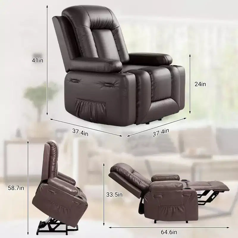 Fauteuil inclinable électrique avec fonction Chaleur et Massage, Canapé ergonomique en cuir PU pour Salon - Dossier haut, rembourré, Fauteuil paresseux réglable