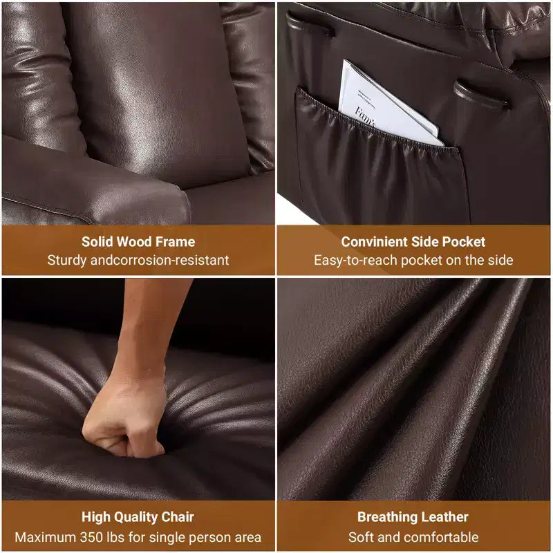 Fauteuil inclinable électrique avec fonction Chaleur et Massage, Canapé ergonomique en cuir PU pour Salon - Dossier haut, rembourré, Fauteuil paresseux réglable