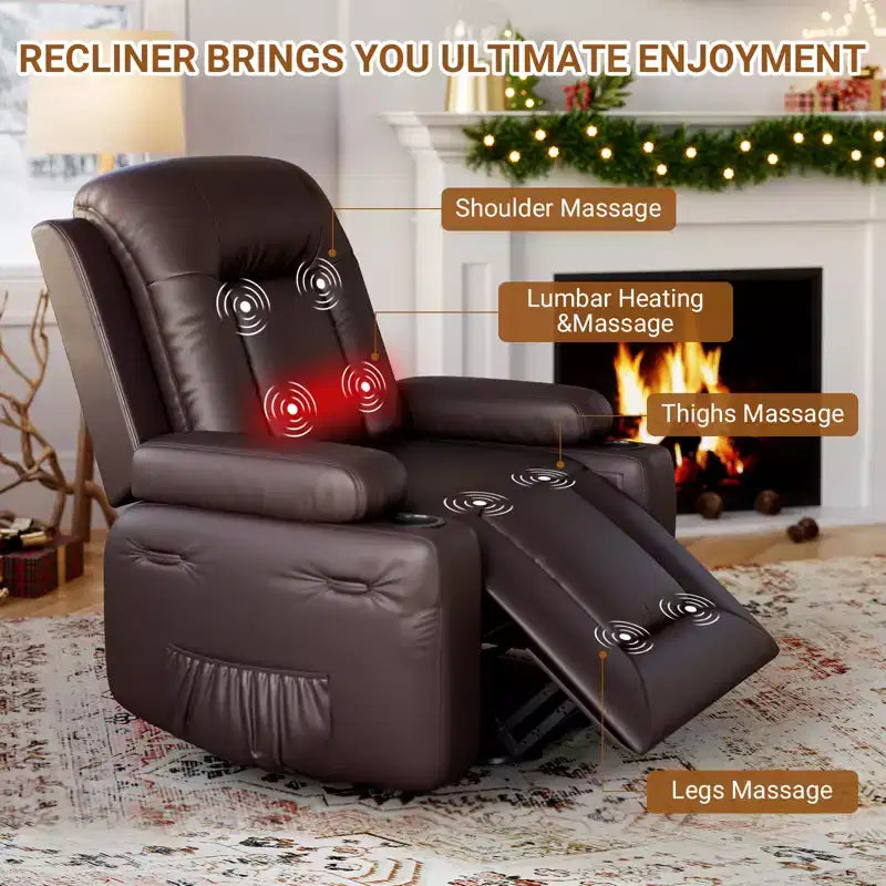 Fauteuil inclinable électrique avec fonction Chaleur et Massage, Canapé ergonomique en cuir PU pour Salon - Dossier haut, rembourré, Fauteuil paresseux réglable