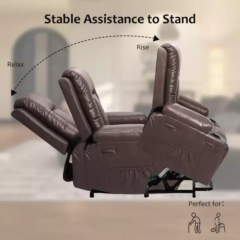 Fauteuil inclinable électrique avec fonction Chaleur et Massage, Canapé ergonomique en cuir PU pour Salon - Dossier haut, rembourré, Fauteuil paresseux réglable