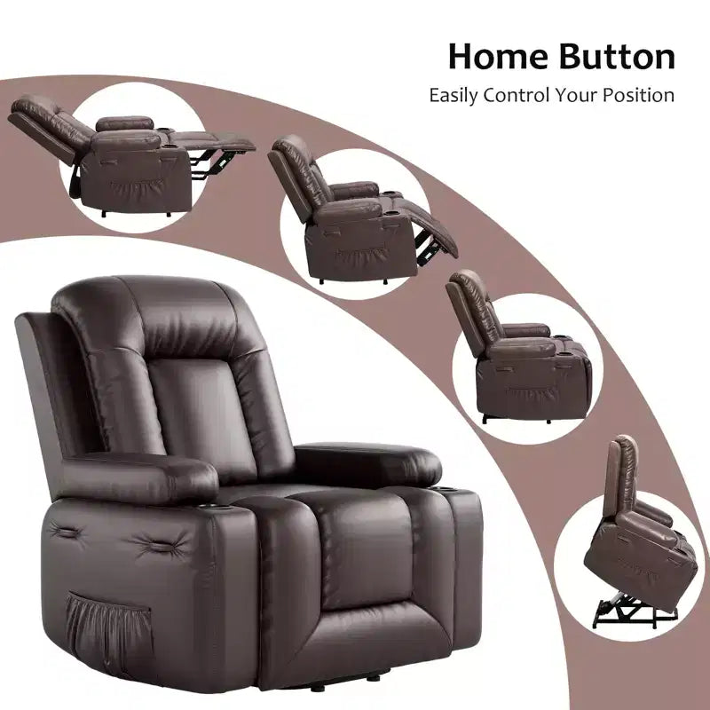 Fauteuil inclinable électrique avec fonction Chaleur et Massage, Canapé ergonomique en cuir PU pour Salon - Dossier haut, rembourré, Fauteuil paresseux réglable