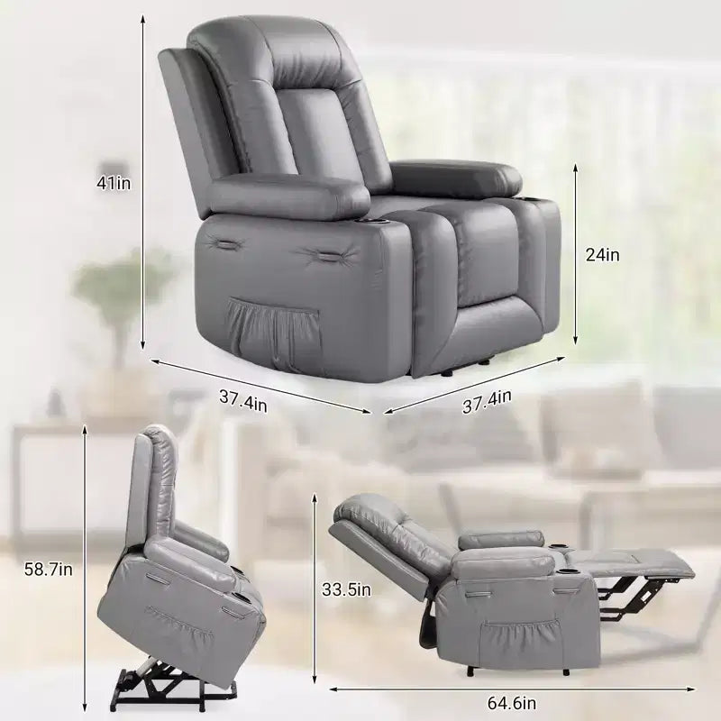 Fauteuil inclinable électrique avec fonction Chaleur et Massage, Canapé ergonomique en cuir PU pour Salon - Dossier haut, rembourré, Fauteuil paresseux réglable