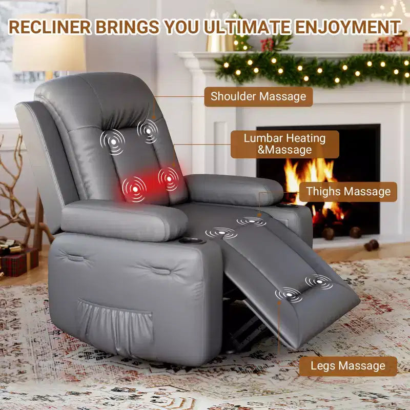 Fauteuil inclinable électrique avec fonction Chaleur et Massage, Canapé ergonomique en cuir PU pour Salon - Dossier haut, rembourré, Fauteuil paresseux réglable