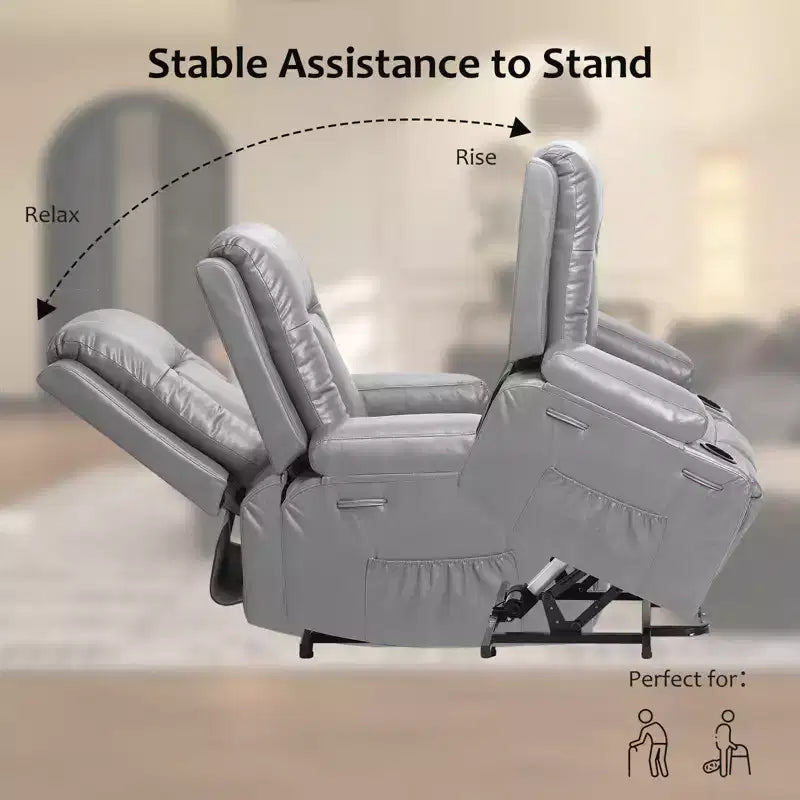 Fauteuil inclinable électrique avec fonction Chaleur et Massage, Canapé ergonomique en cuir PU pour Salon - Dossier haut, rembourré, Fauteuil paresseux réglable