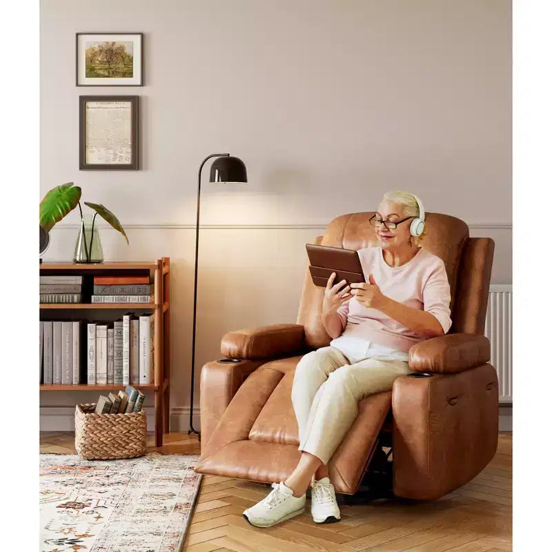 Fauteuil inclinable électrique avec fonction Chaleur et Massage, Canapé ergonomique en cuir PU pour Salon - Dossier haut, rembourré, Fauteuil paresseux réglable