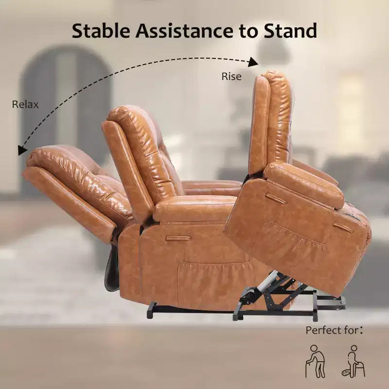 Fauteuil inclinable électrique avec fonction Chaleur et Massage, Canapé ergonomique en cuir PU pour Salon - Dossier haut, rembourré, Fauteuil paresseux réglable