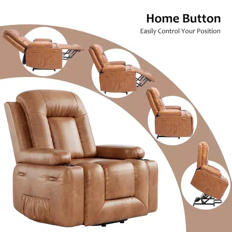Fauteuil inclinable électrique avec fonction Chaleur et Massage, Canapé ergonomique en cuir PU pour Salon - Dossier haut, rembourré, Fauteuil paresseux réglable