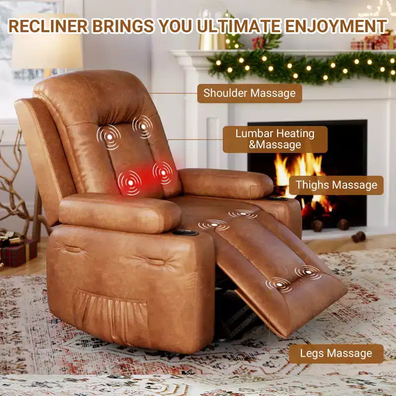 Fauteuil inclinable électrique avec fonction Chaleur et Massage, Canapé ergonomique en cuir PU pour Salon - Dossier haut, rembourré, Fauteuil paresseux réglable