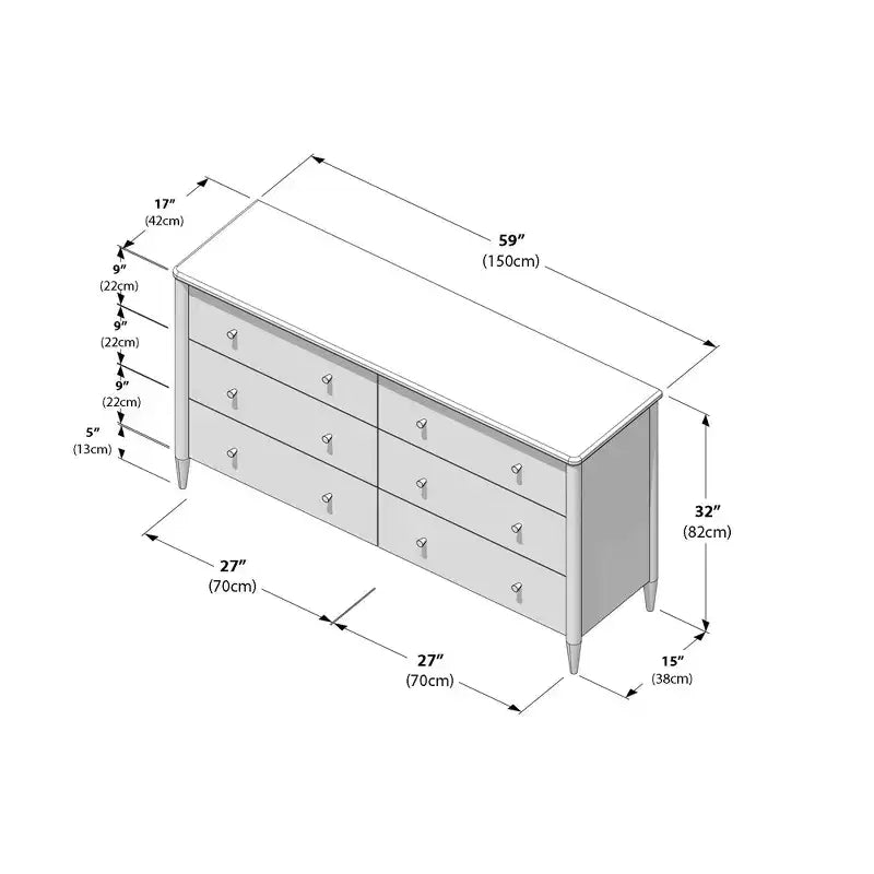 Commode à 6 tiroirs avec grand espace de rangement pour chambre à coucher