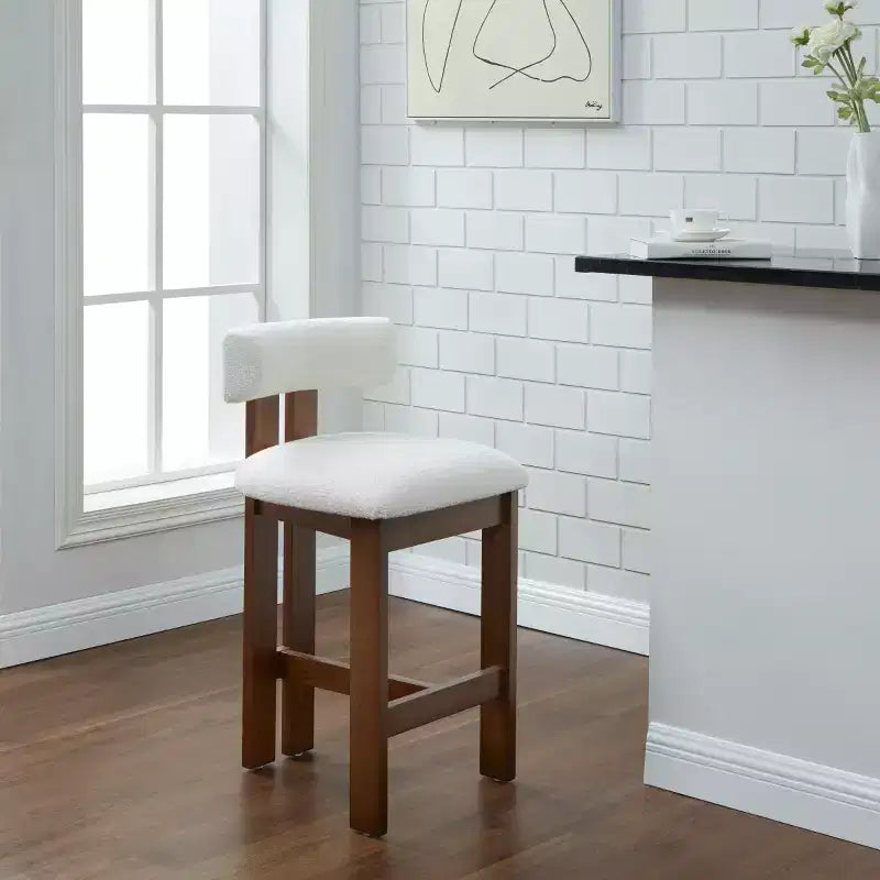 Tabouret d'appoint rembourré Boucle en Ivoire/Blanc - Repose-pieds ottoman rond moderne pour Salon, Chambre