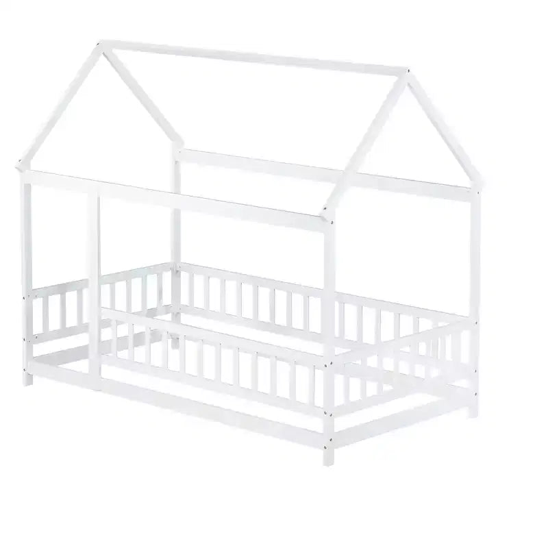 Lit de sol de style maison une place avec cadre de toit et barrière