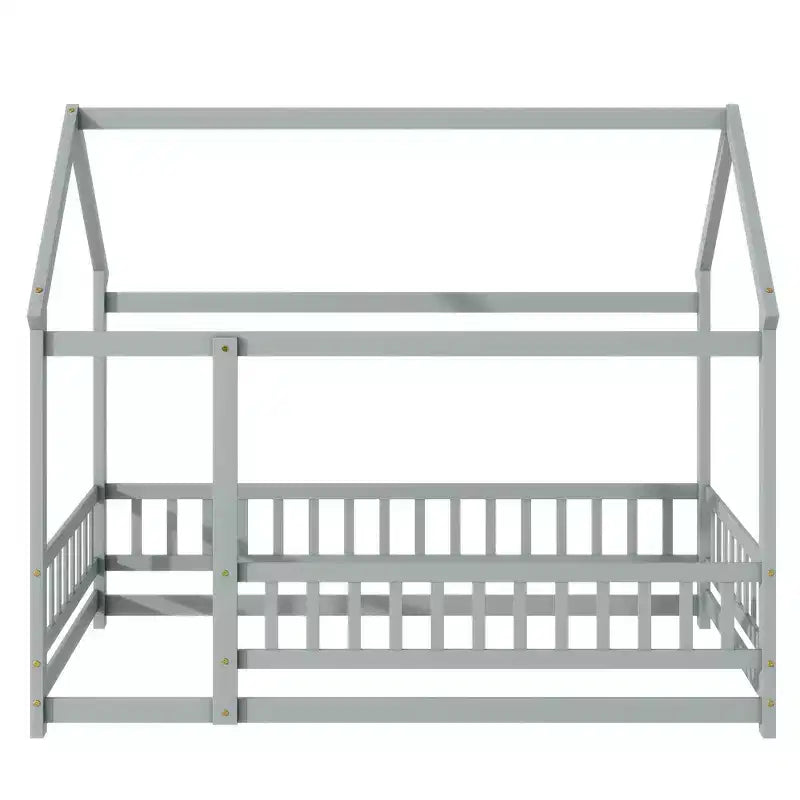 Lit de sol de style maison une place avec cadre de toit et barrière