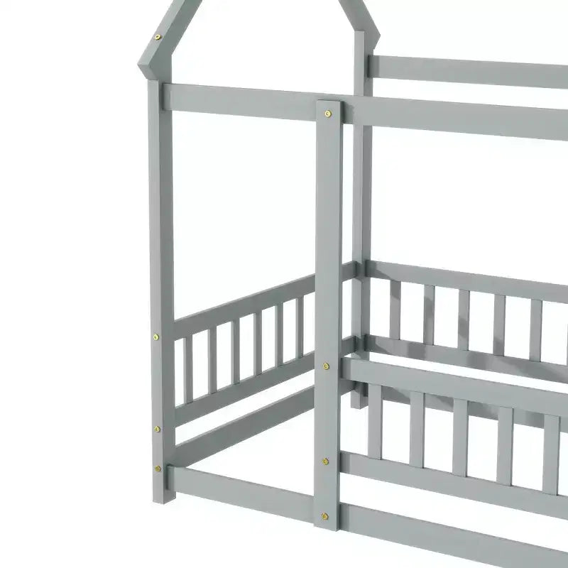 Lit de sol de style maison une place avec cadre de toit et barrière