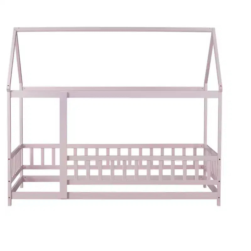 Lit de sol de style maison une place avec cadre de toit et barrière