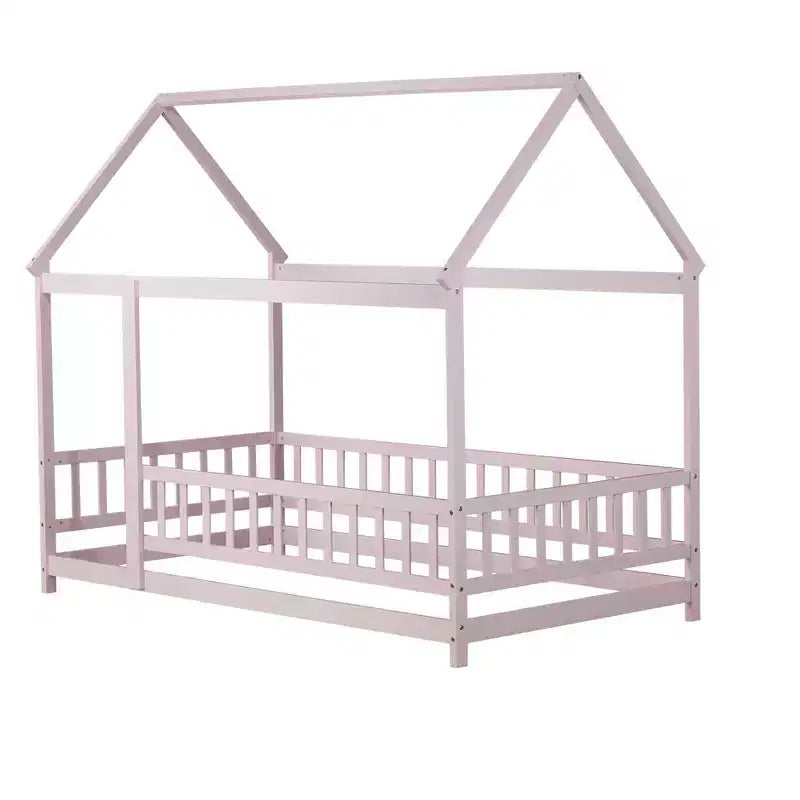 Lit de sol de style maison une place avec cadre de toit et barrière