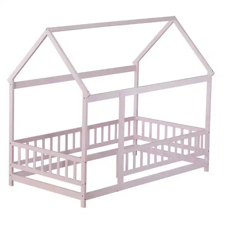 Lit de sol de style maison une place avec cadre de toit et barrière