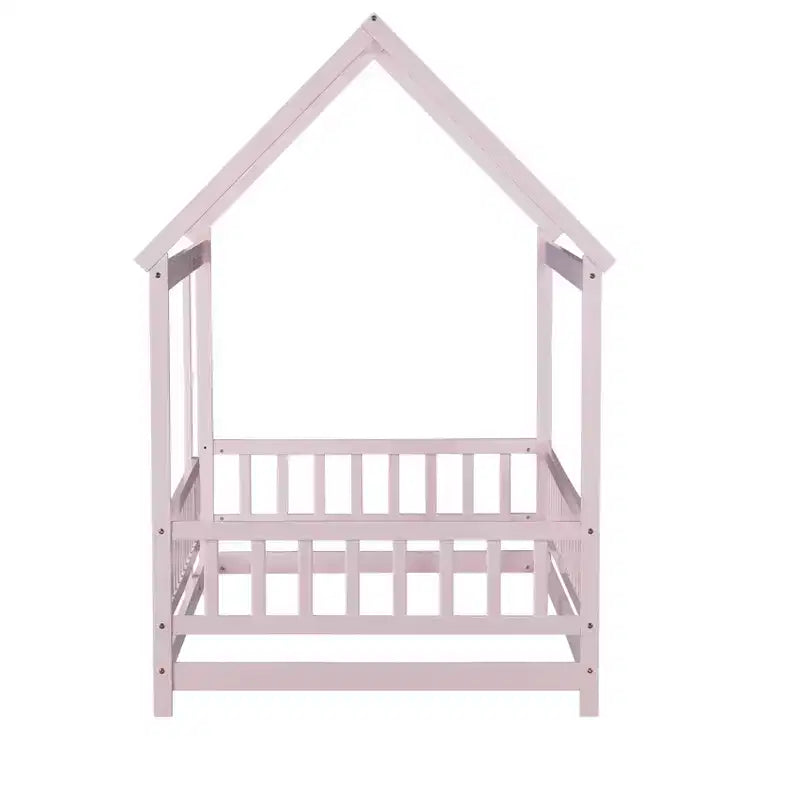 Lit de sol de style maison une place avec cadre de toit et barrière