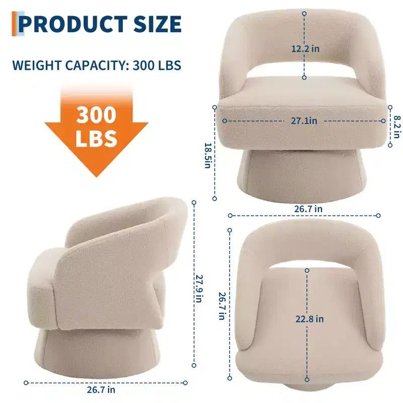 Fauteuil pivotant en velours - Rond moderne avec coussins rayés et moelleux, Chaise élégante pour salon, chambre à coucher