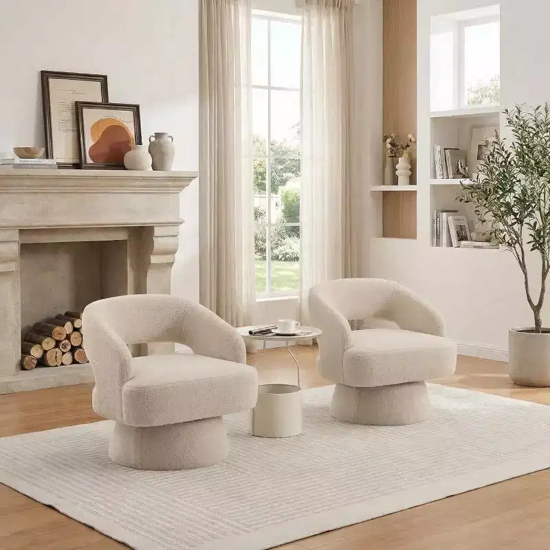 Fauteuil pivotant en velours - Rond moderne avec coussins rayés et moelleux, Chaise élégante pour salon, chambre à coucher