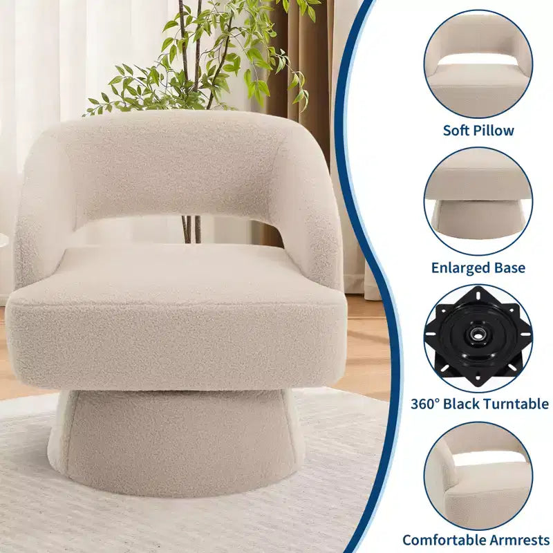 Fauteuil pivotant en velours - Rond moderne avec coussins rayés et moelleux, Chaise élégante pour salon, chambre à coucher