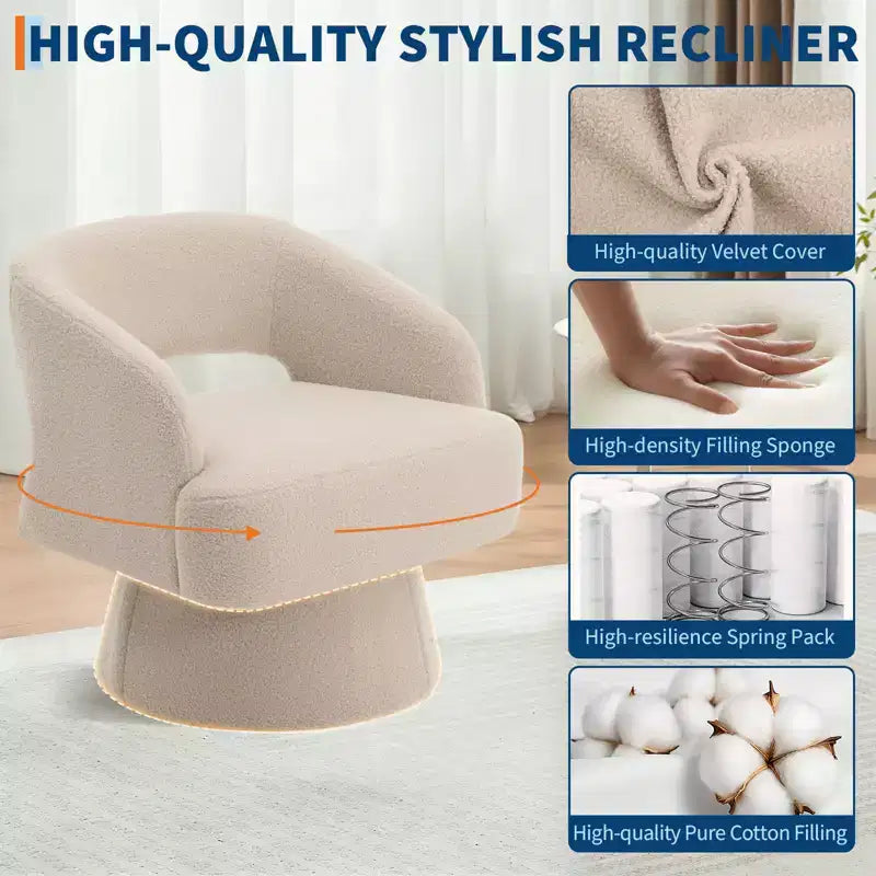 Fauteuil pivotant en velours - Rond moderne avec coussins rayés et moelleux, Chaise élégante pour salon, chambre à coucher