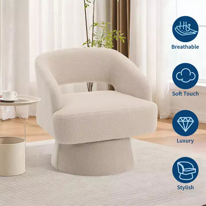 Fauteuil pivotant en velours - Rond moderne avec coussins rayés et moelleux, Chaise élégante pour salon, chambre à coucher