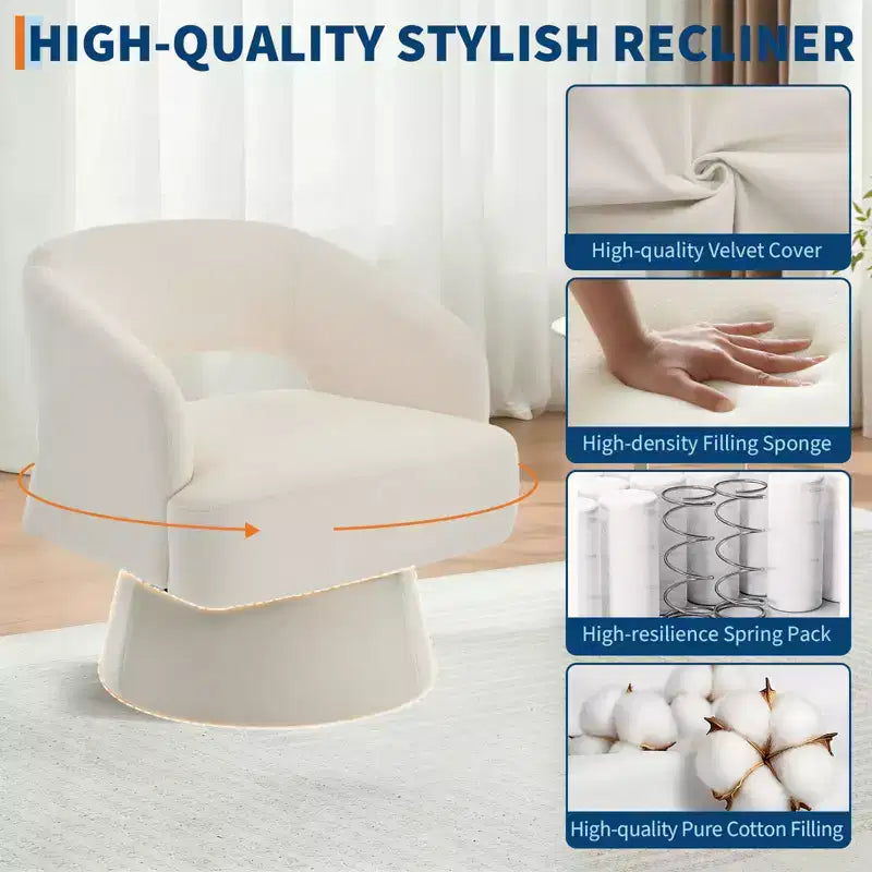 Fauteuil pivotant en velours - Rond moderne avec coussins rayés et moelleux, Chaise élégante pour salon, chambre à coucher