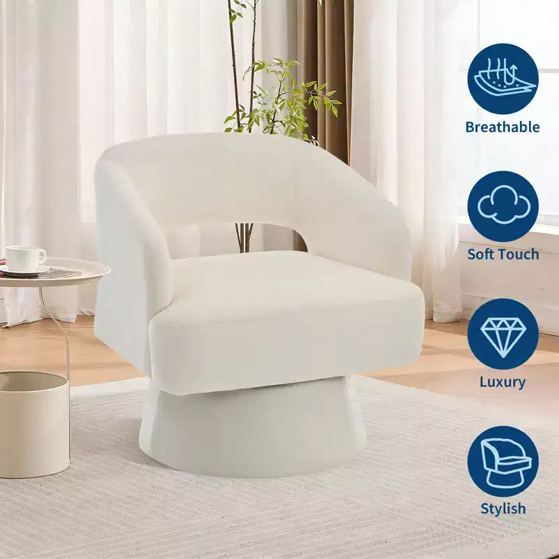 Fauteuil pivotant en velours - Rond moderne avec coussins rayés et moelleux, Chaise élégante pour salon, chambre à coucher