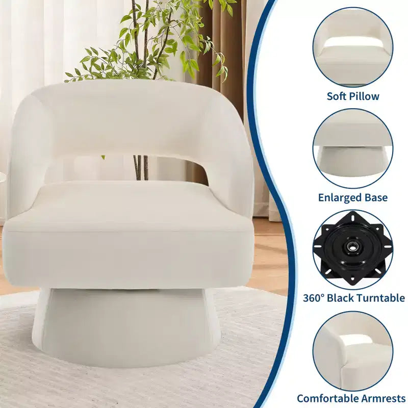Fauteuil pivotant en velours - Rond moderne avec coussins rayés et moelleux, Chaise élégante pour salon, chambre à coucher